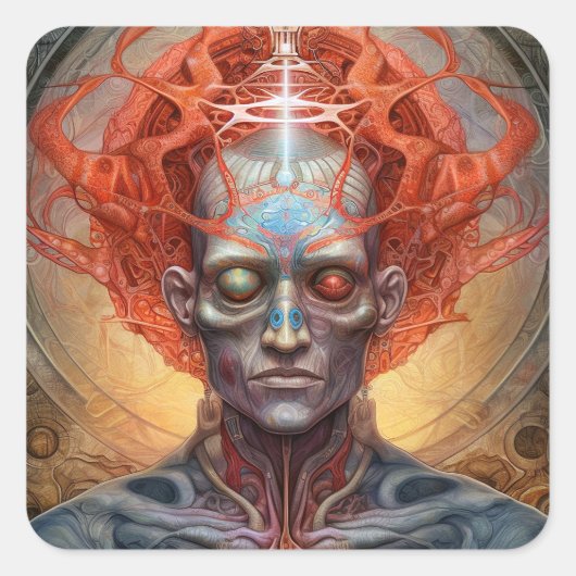 Surreal Man Visionary Art Vierkante Sticker (Voorkant)