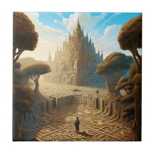 Surreal Maze Castle Landscape Fantasy Art Tegeltje