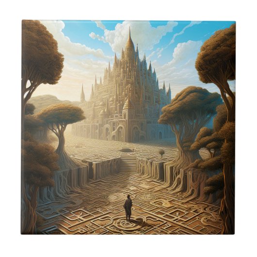 Surreal Maze Castle Landscape Fantasy Art Tegeltje (Voorkant)