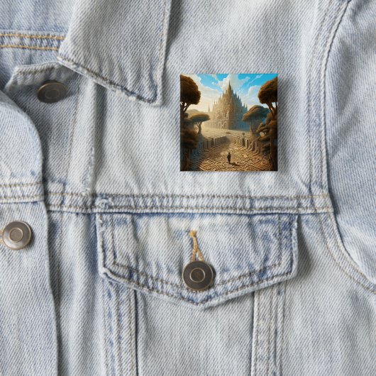 Surreal Maze Castle Landscape Fantasy Art Vierkante Button 5,1 Cm (In situ)