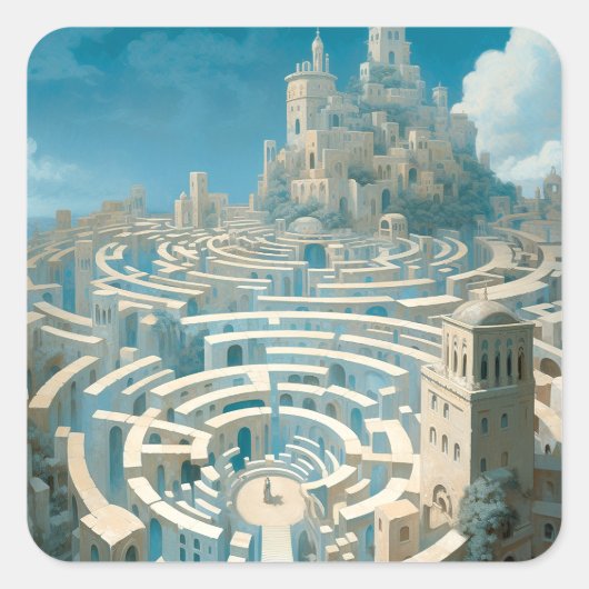 Surreal Maze City Vierkante Sticker (Voorkant)