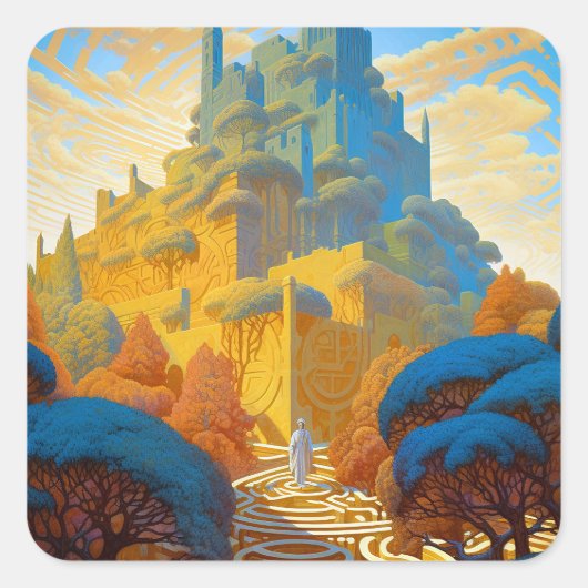 Surreal Maze City Vierkante Sticker (Voorkant)