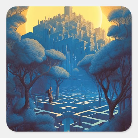 Surreal Maze City Vierkante Sticker (Voorkant)