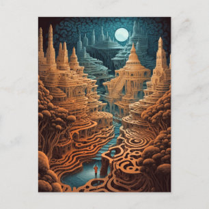 Surreal Maze Landschap Fantastische Kunst Briefkaart