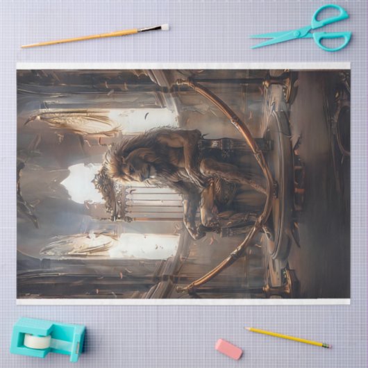 Surreal Metal Keizer Leeuw Troon Decoupage Tissuepapier (Craft)