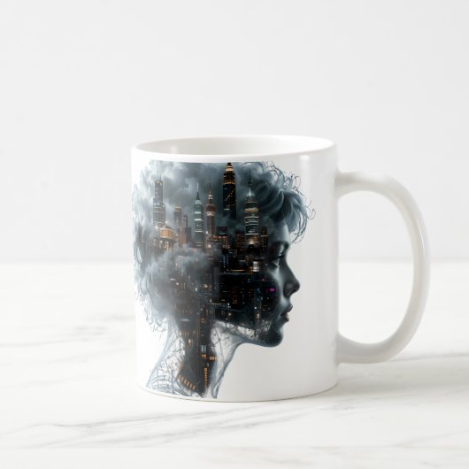 Surreal Mindscape: City within a Woman's Head Koffiemok (Rechts)