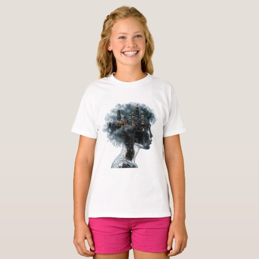 Surreal Mindscape: City within a Woman's Head T-shirt (Voorkant volledig)