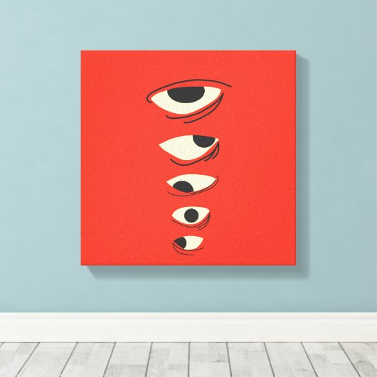 Surreal Minimal Eyes – Abstract Red Illustration Canvas Afdruk (Insitu (Houten vloer))