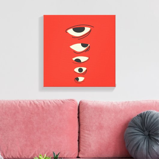 Surreal Minimal Eyes – Abstract Red Illustration Canvas Afdruk (Insitu (Woonkamer))