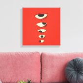Surreal Minimal Ogen – Abstracte Rode Illustratie Canvas Afdruk (Insitu (Woonkamer))