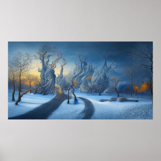 Surreal Moderne Abstracte winterwonderland sneeuw  Poster (Voorkant)