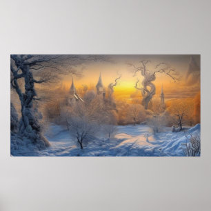 Surreal Moderne Abstracte winterwonderland sneeuwz Poster