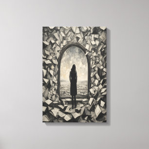 Surreal monochroom zwevende papieren muurkunst can canvas afdruk