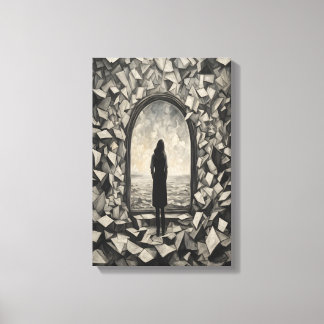Surreal monochroom zwevende papieren muurkunst can canvas afdruk