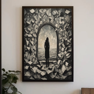 Surreal monochroom zwevende papieren muurkunstpost perfect poster