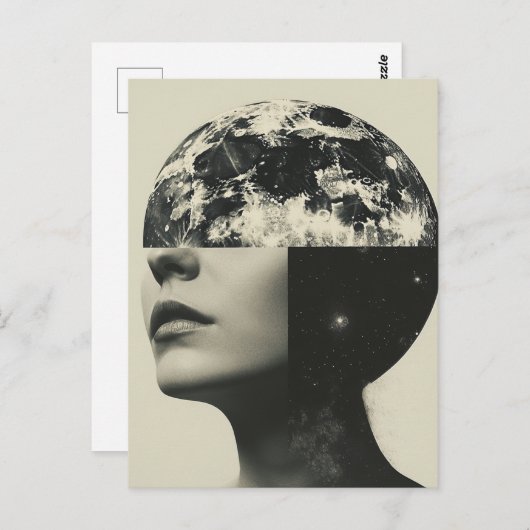 Surreal Moon Persoon Abstracte Collage Briefkaart (Voorkant / Achterkant)