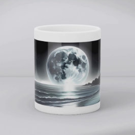 Surreal Moonrise Over Tranquil Ocean Shore Koffiemok