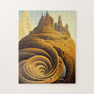 Surreal Mountain City Fantasy Art Legpuzzel