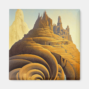 Surreal Mountain City Fantasy Art Magneet