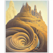 Surreal Mountain City Fantasy Art Sticker (Voorkant)