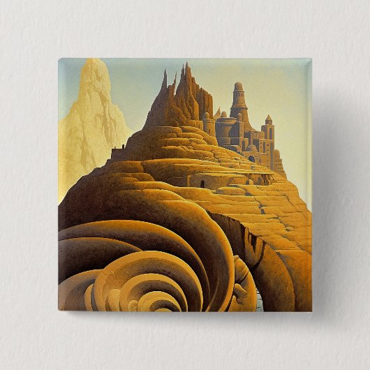 Surreal Mountain City Fantasy Art Vierkante Button 5,1 Cm (Voorkant)