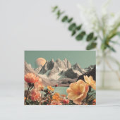 Surreal Mountain Landscape With Blooming Flowers Briefkaart (Staand voorkant)