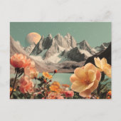 Surreal Mountain Landscape With Blooming Flowers Briefkaart (Voorkant)