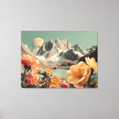 Surreal Mountain Landscape With Blooming Flowers Canvas Afdruk (Voorkant)