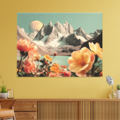 Surreal Mountain Landscape With Blooming Flowers Canvas Afdruk (Insitu (Woonkamer))