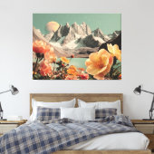 Surreal Mountain Landscape With Blooming Flowers Canvas Afdruk (Insitu (Slaapkamer))