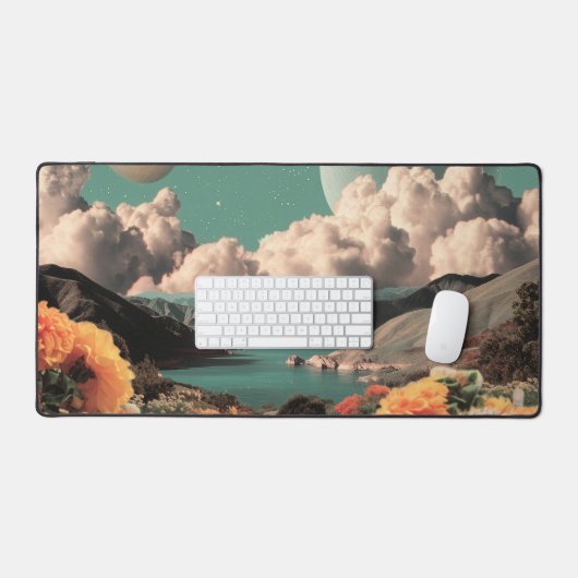 Surreal Mountain Landscape with Planets and Clouds Bureaumat (Keyboard & Muis)