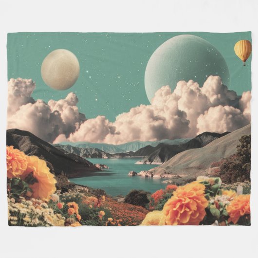 Surreal Mountain Landscape with Planets and Clouds Fleece Deken (Voorkant (Horizontaal))