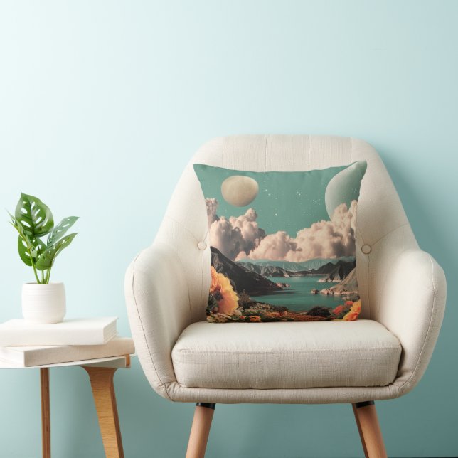 Surreal Mountain Landscape with Planets and Clouds Kussen (Stoel)