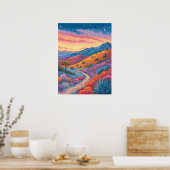 Surreal Mountain Sunset Landscape Painting Poster (Keuken)