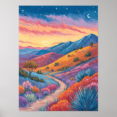 Surreal Mountain Sunset Landscape Painting Poster (Voorkant)
