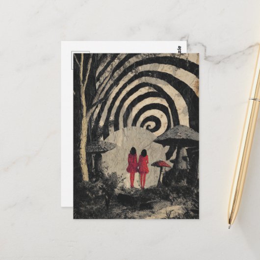 Surreal Mushroom Collage Briefkaart (Voorkant / Achterkant in situ)