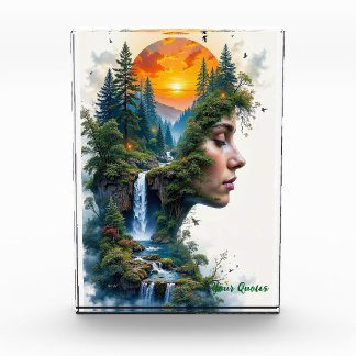 Surreal Nature Portrait Woman Sunset Waterfall Fotoblokken