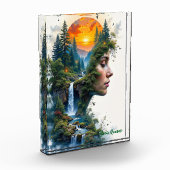 Surreal Nature Portrait Woman Sunset Waterfall Fotoblokken (Links)