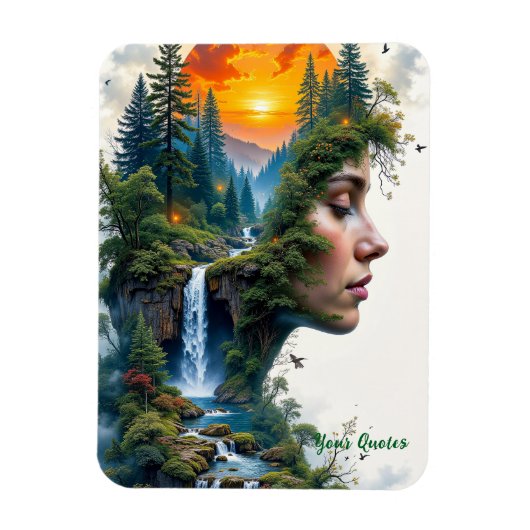 Surreal Nature Portrait Woman Sunset Waterfall Magneet (Verticaal)