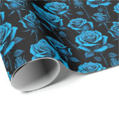 Surreal Neon Blauwe Rozen Cadeaupapier (Rol Hoek)