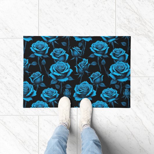 Surreal Neon Blauwe Rozen Deurmat (Binnen)