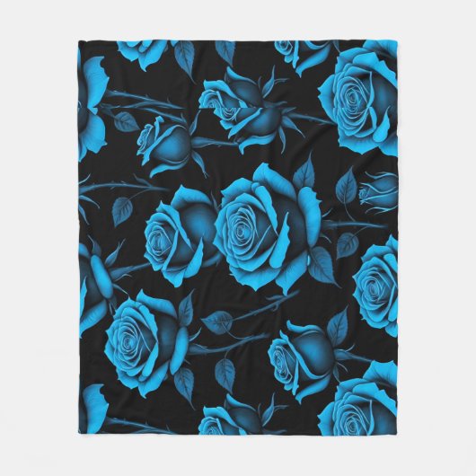 Surreal Neon Blauwe Rozen Fleece Deken (Voorkant)