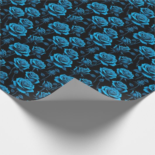 Surreal Neon Blue Roses Cadeaupapier (Hoek)