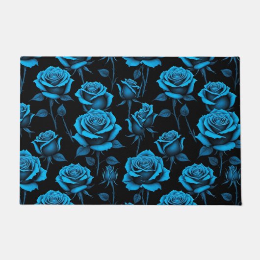 Surreal Neon Blue Roses Deurmat (Voorkant)