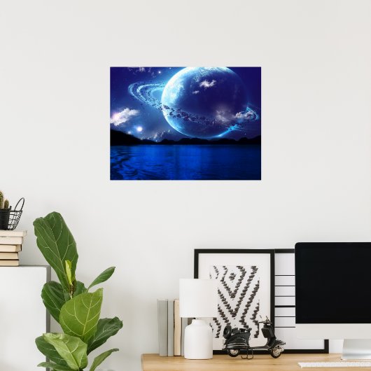 Surreal Night Time Planet Poster (Thuiskantoor)