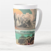Surreal Ocean and Mountain Landscape with Waves Latte Mok (Rechterhoek)