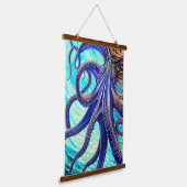 Surreal Octopus Blue Ocean Wave Impressionisme Hangend Wandkleed (Gebogen)