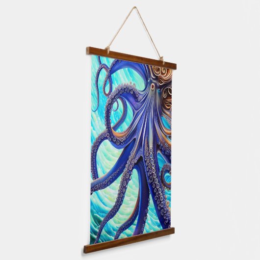 Surreal Octopus Blue Ocean Wave Impressionisme Hangend Wandkleed (Gebogen)