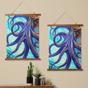 Surreal Octopus Blue Ocean Wave Impressionisme Hangend Wandkleed