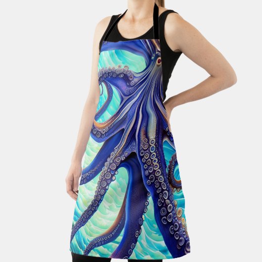 Surreal Octopus Blue Ocean Wave Impressionisme Schort (Insitu)